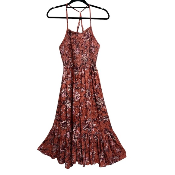 Maurices Terracotta Cami Strap Smocked Floral Hanky Ruffled Hem Tiered Sundress - Picture 1 of 11